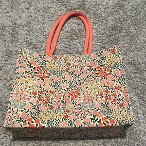 Floral Canvas Tote Bag - Pink and Yellow
